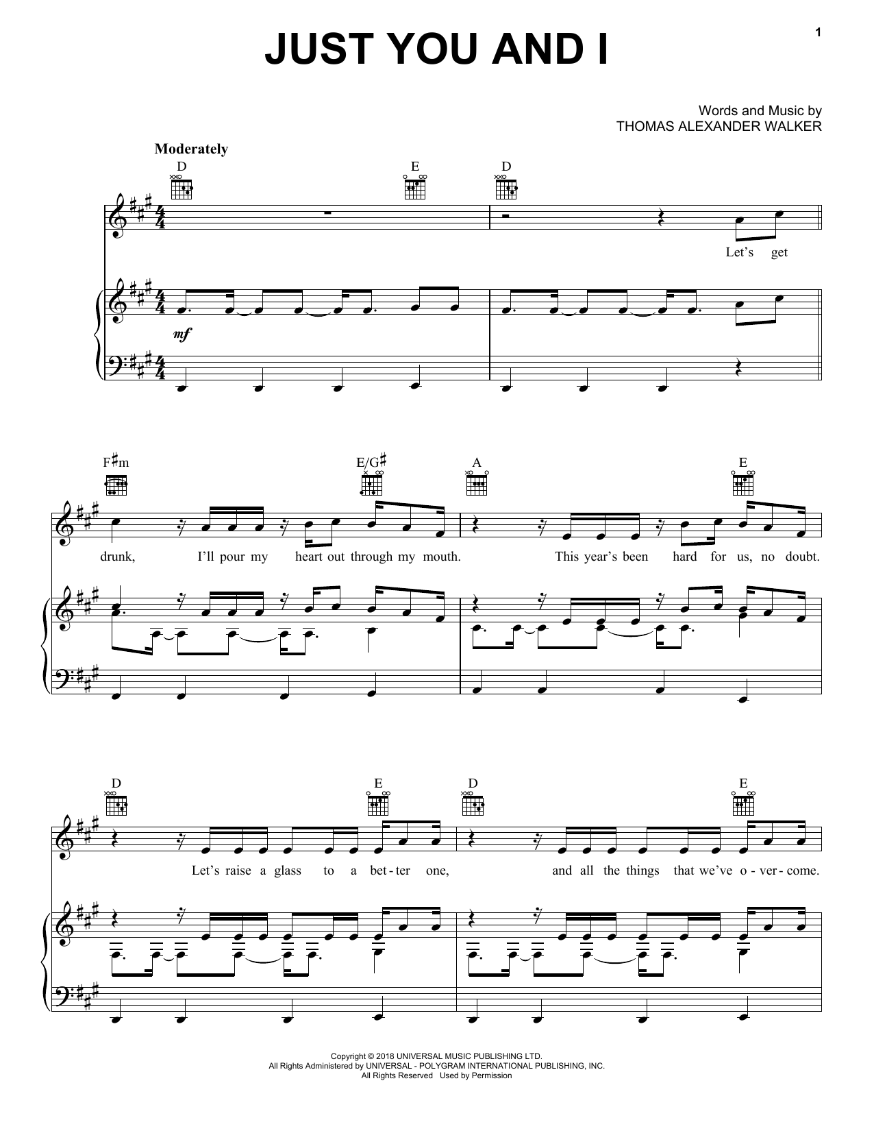 Tom Walker Just You And I Sheet Music