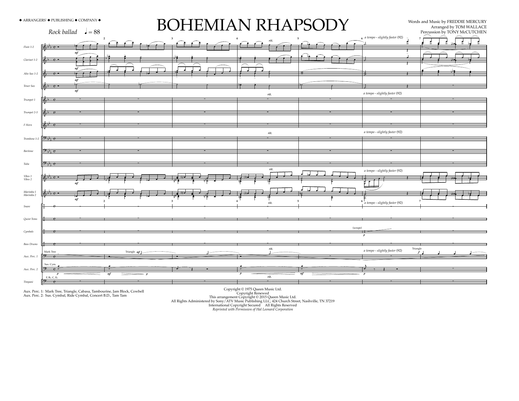 Tom Wallace Bohemian Rhapsody - Full Score Sheet Music