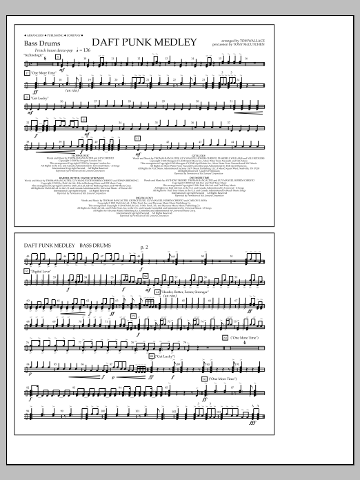 Tom Wallace Daft Punk Medley - Bass Drums Sheet Music