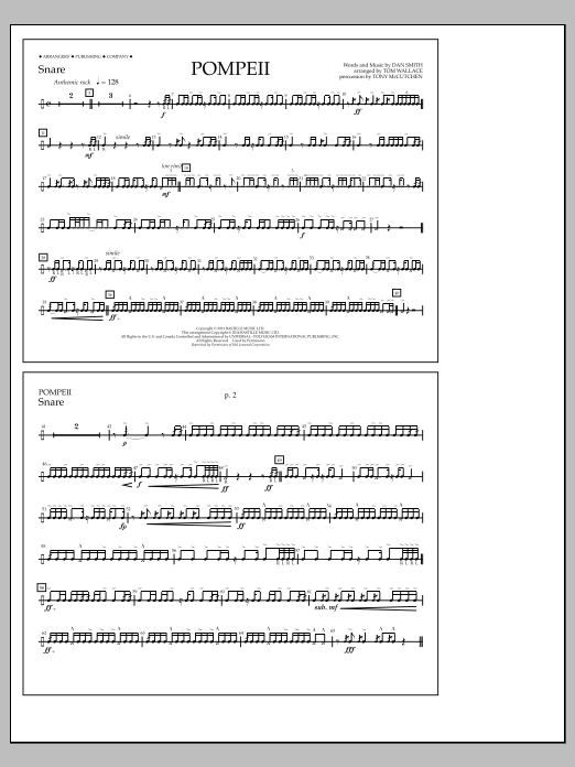 Tom Wallace Pompeii - Snare Sheet Music