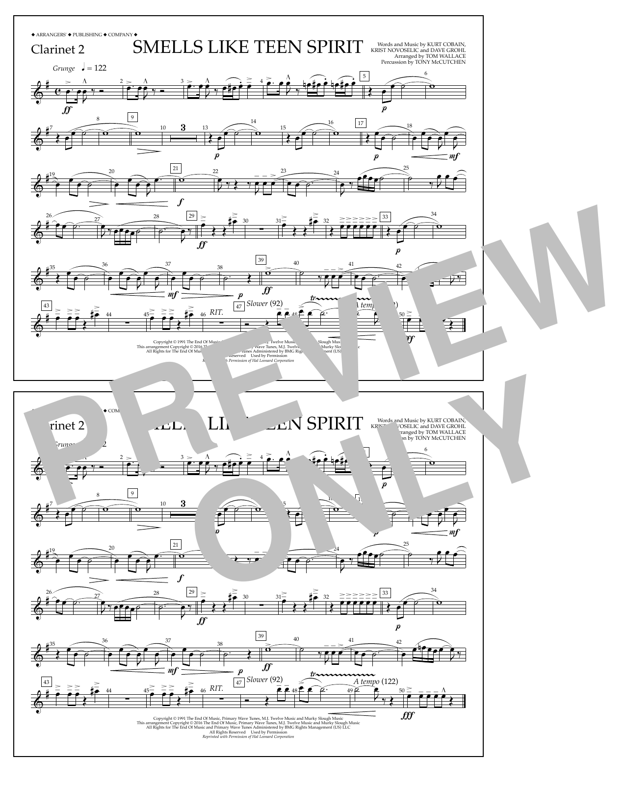 Tom Wallace Smells Like Teen Spirit - Clarinet 2 Sheet Music