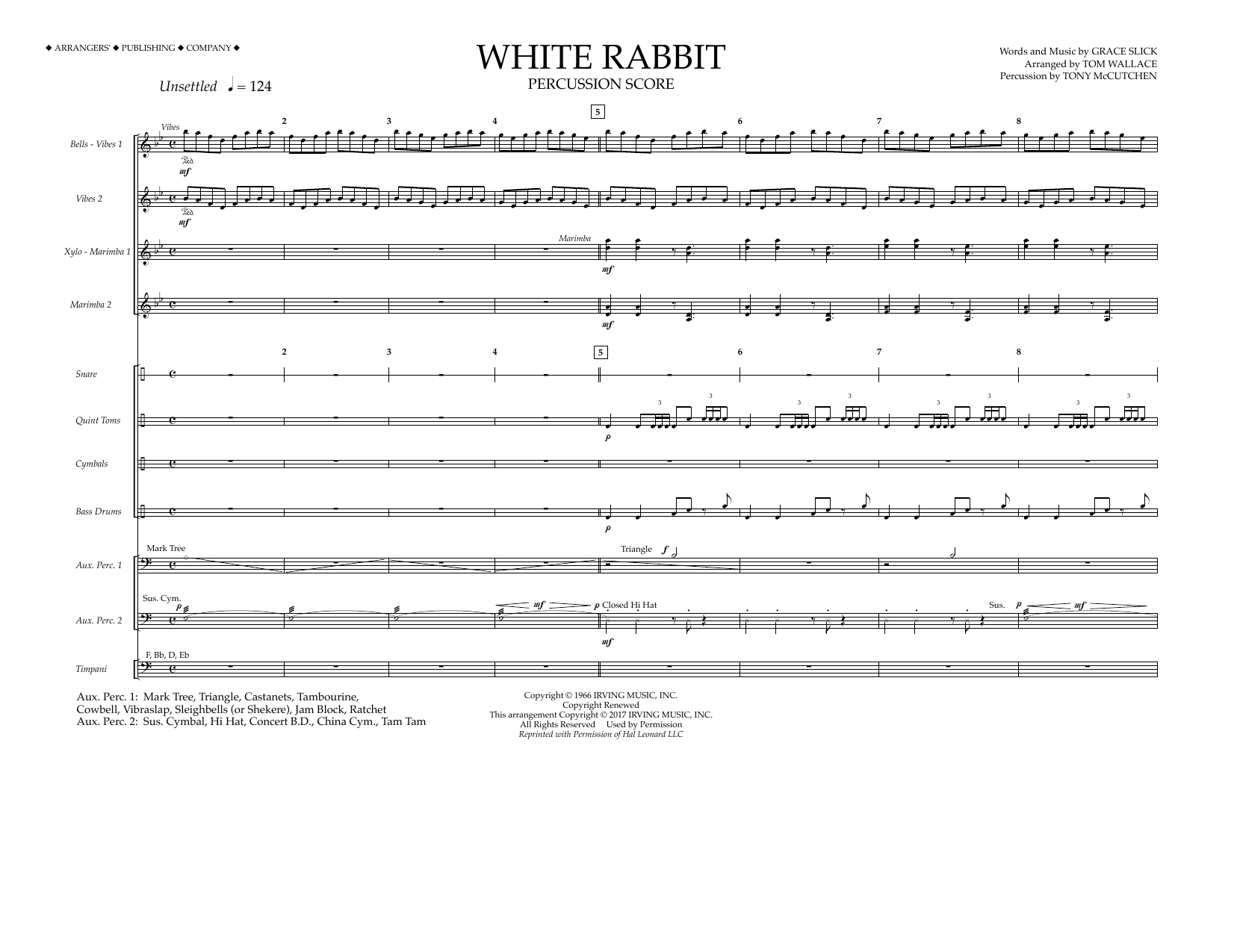 Tom Wallace White Rabbit - Percussion Score Sheet Music