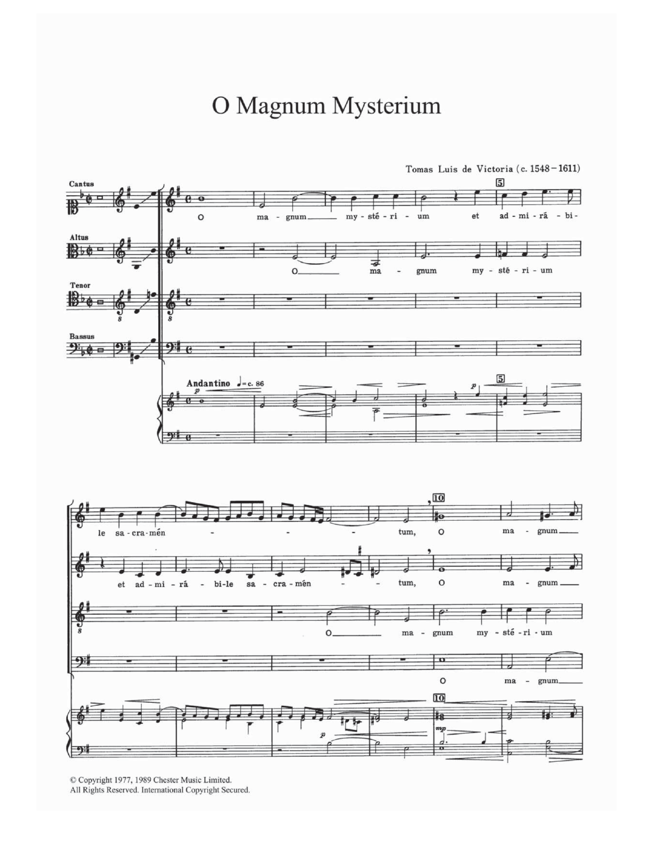 Tomas Luis de Victoria O Magnum Mysterium Sheet Music