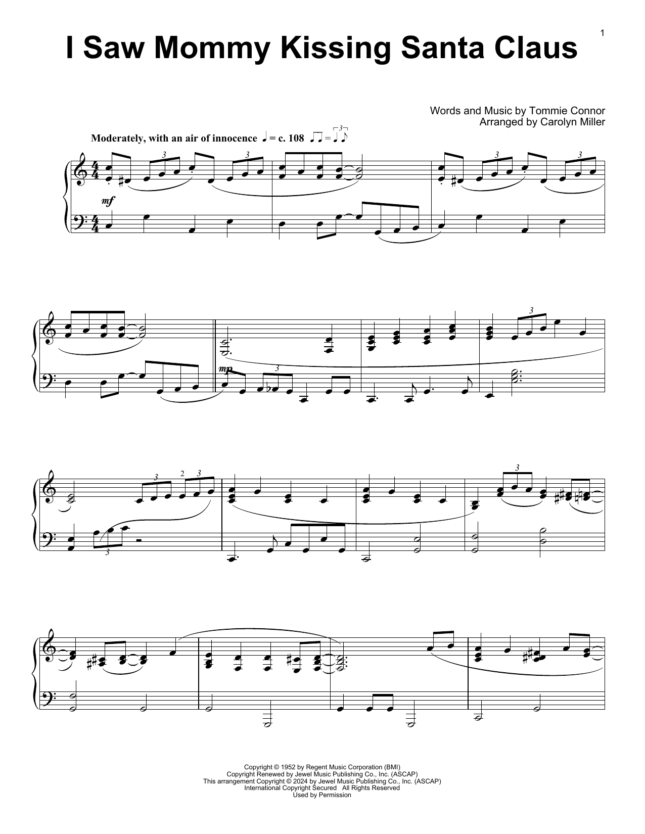 Tommie Connor I Saw Mommy Kissing Santa Claus (arr. Carolyn Miller) Sheet Music