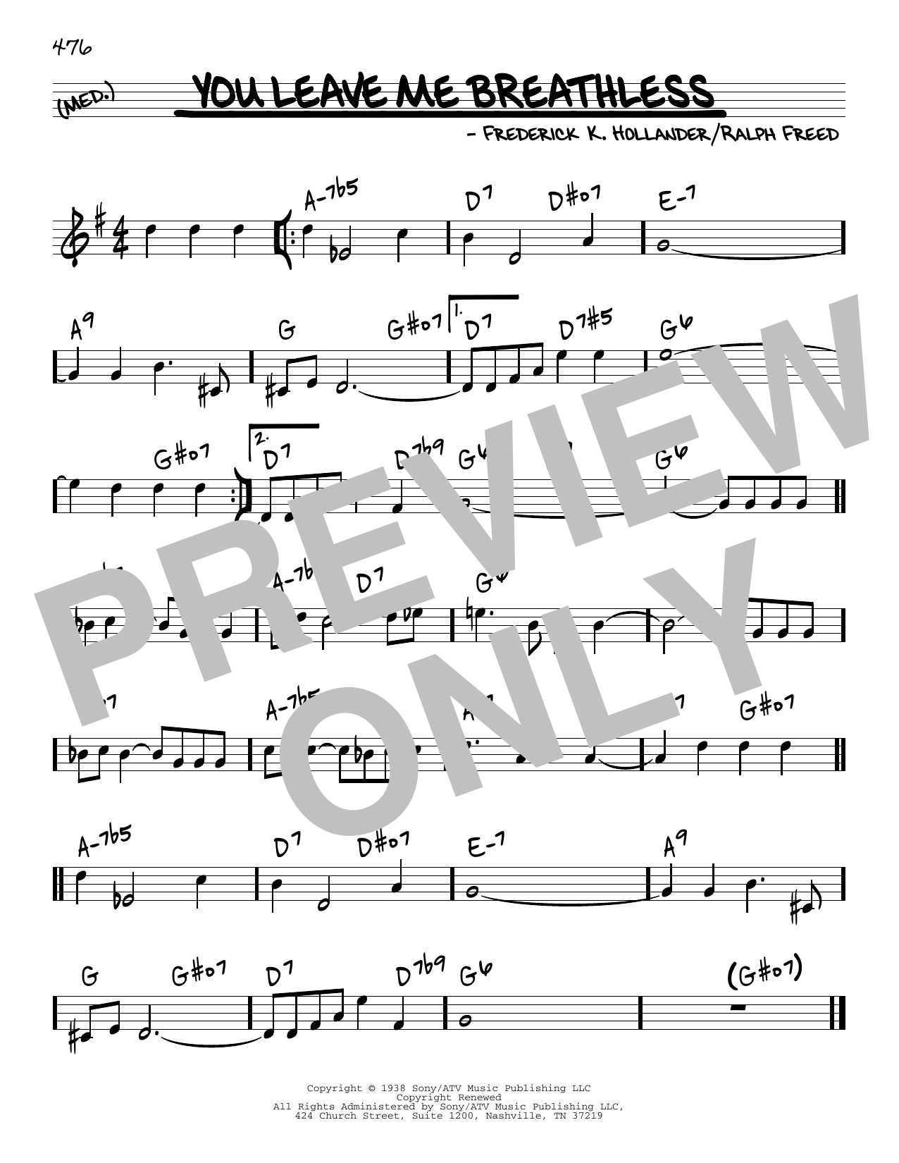 Tommy Dorsey & His Orchestra You Leave Me Breathless Sheet Music