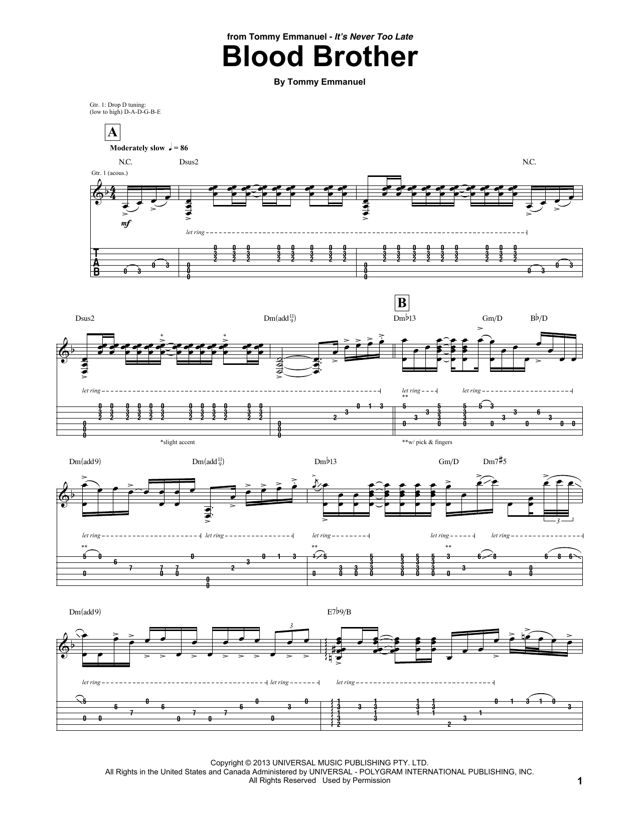 Tommy Emmanuel Blood Brother Sheet Music
