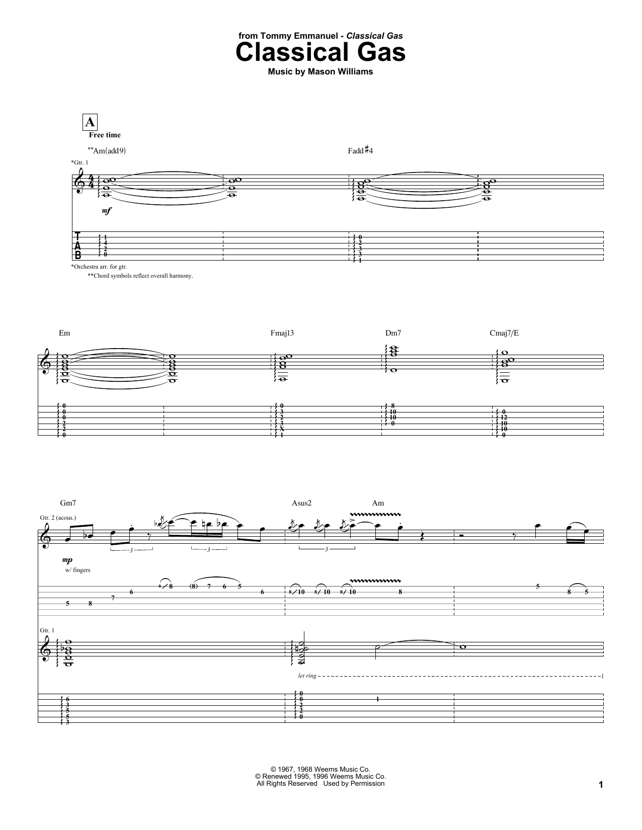 Tommy Emmanuel Classical Gas Sheet Music