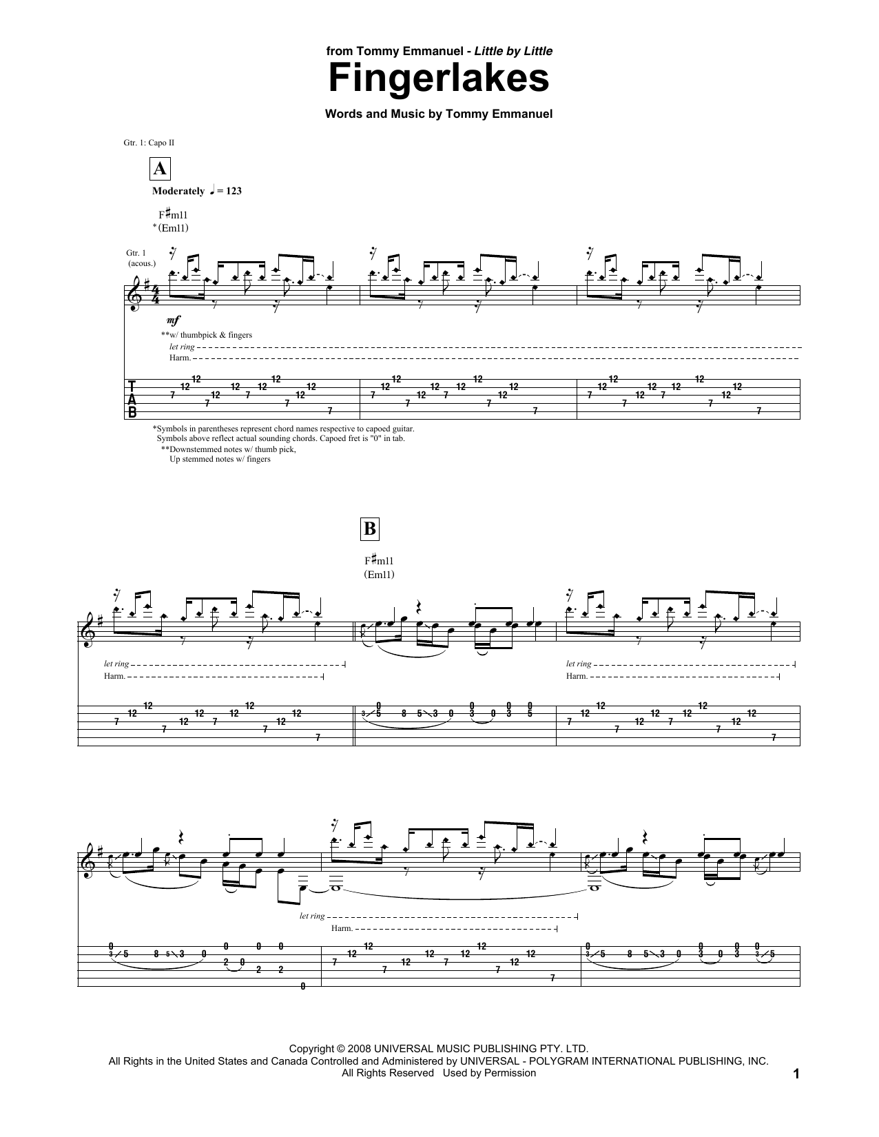 Tommy Emmanuel Fingerlakes Sheet Music