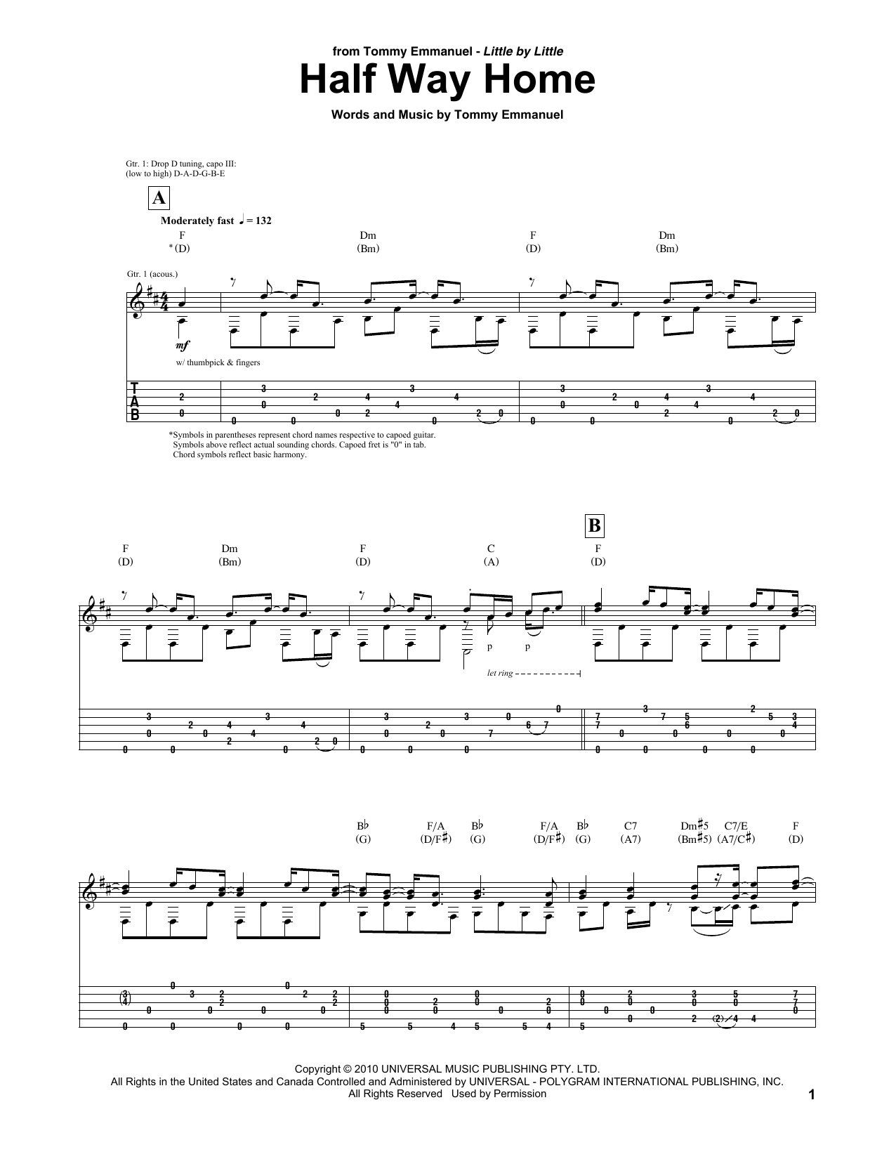 Tommy Emmanuel Half Way Home Sheet Music