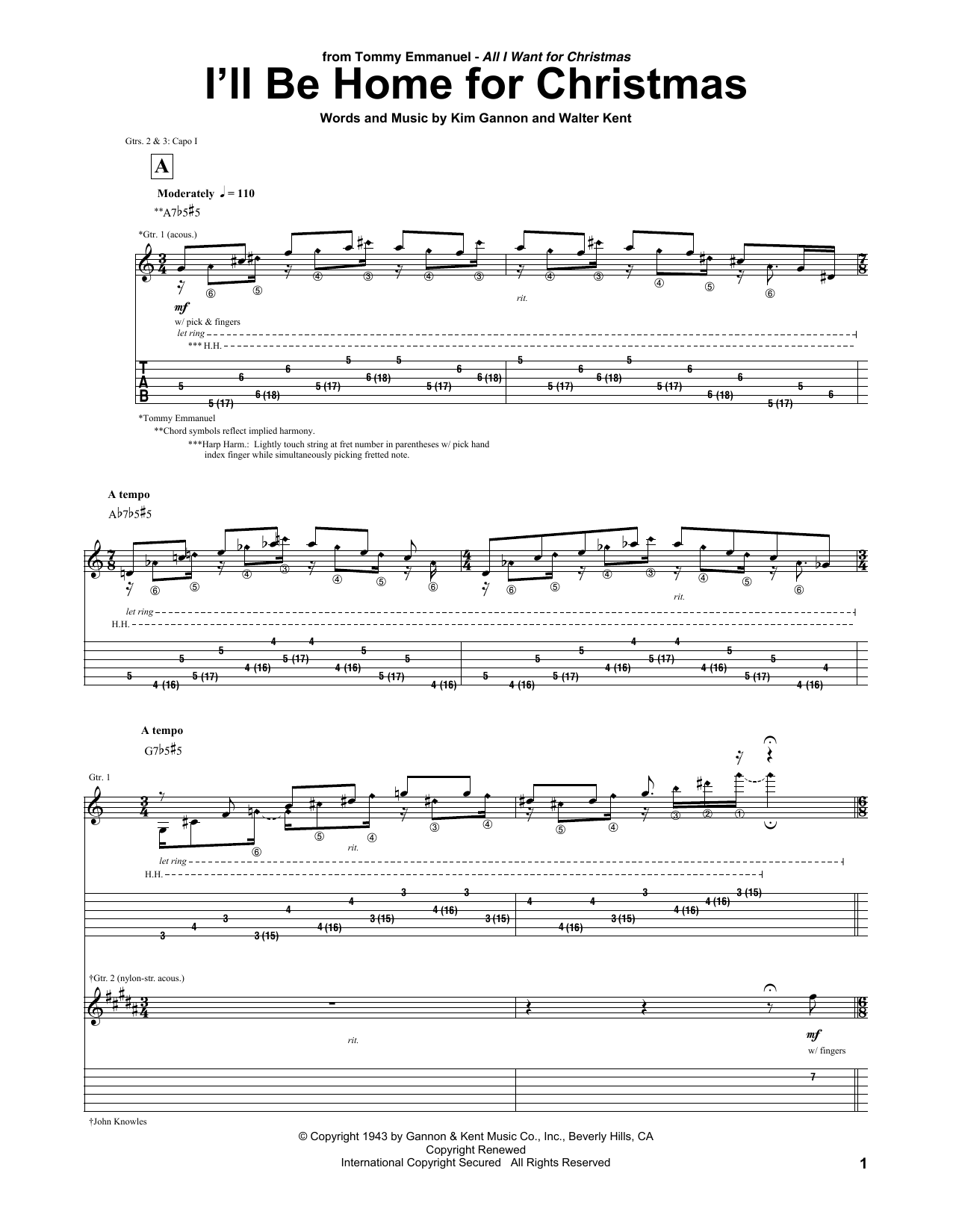 Tommy Emmanuel I'll Be Home For Christmas Sheet Music