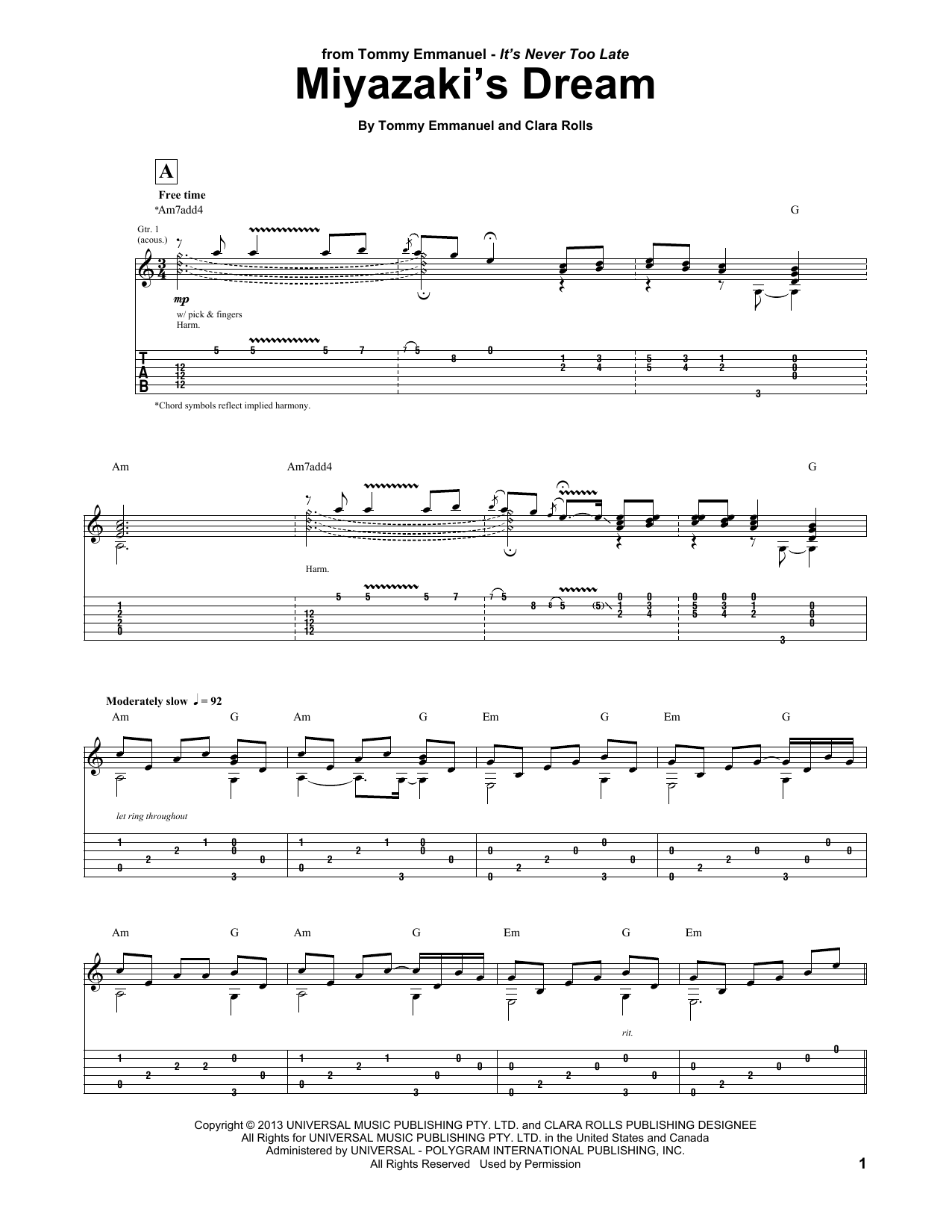 Tommy Emmanuel Miyazaki's Dream Sheet Music