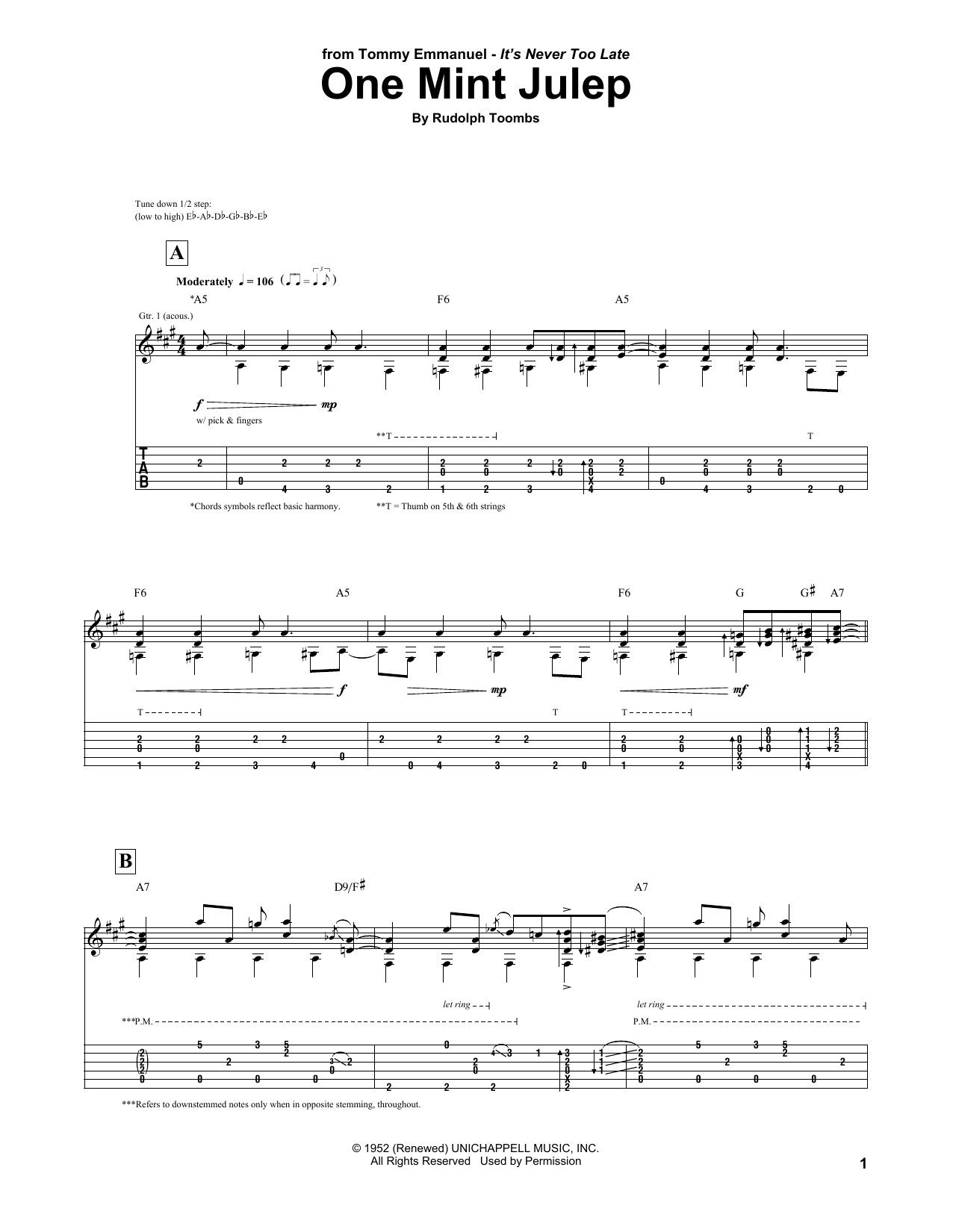 Tommy Emmanuel One Mint Julep Sheet Music