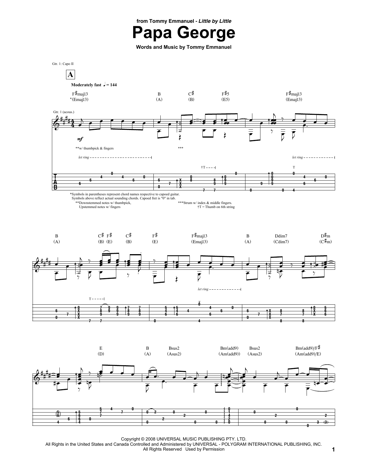 Tommy Emmanuel Papa George Sheet Music