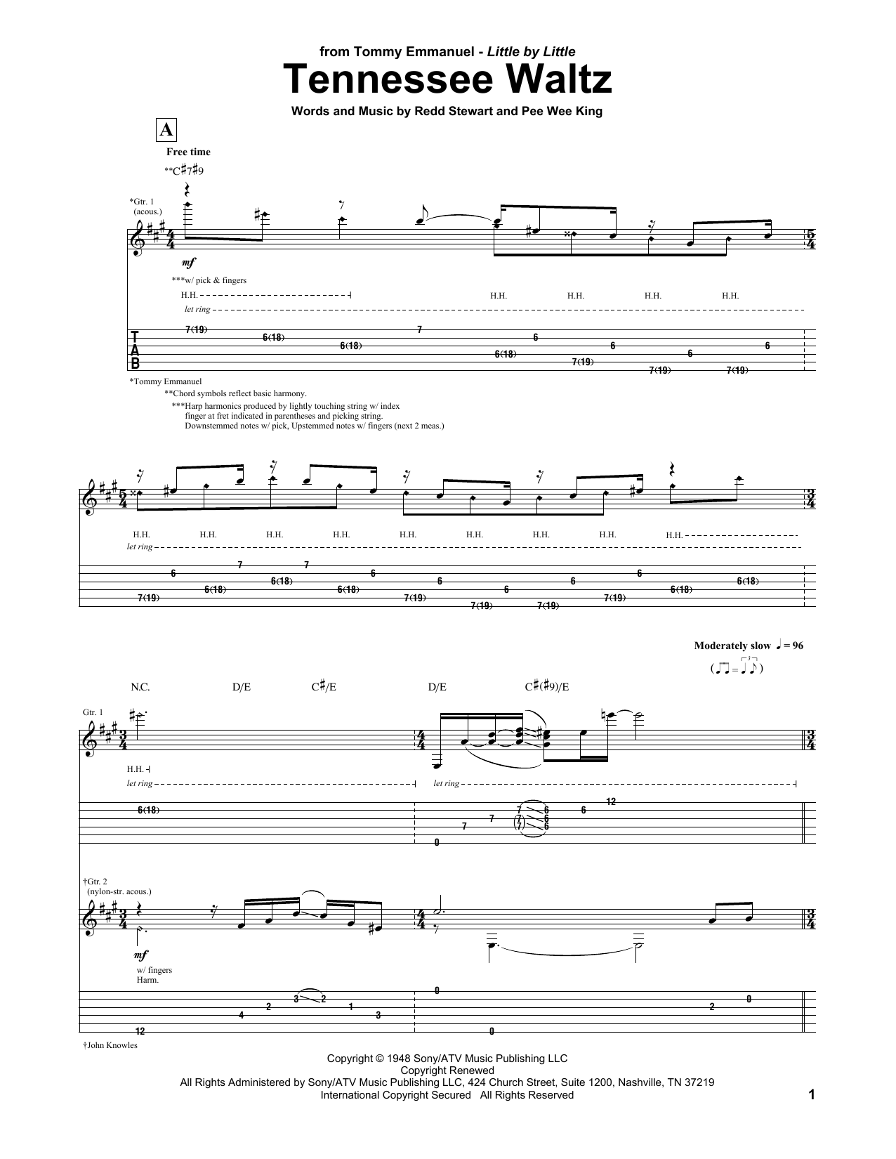 Tommy Emmanuel Tennessee Waltz Sheet Music