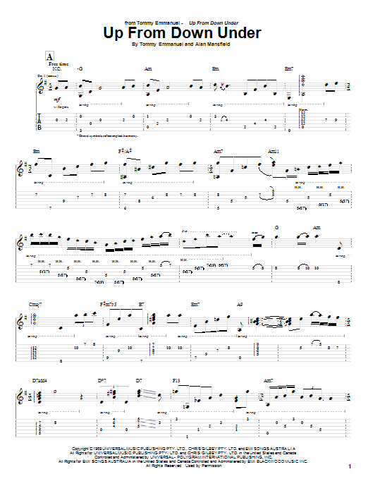 Tommy Emmanuel Up From Down Under Sheet Music