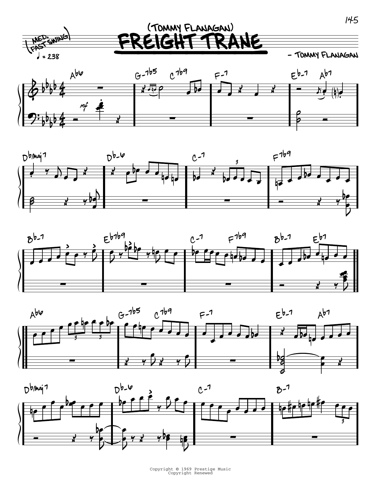 Tommy Flanagan Freight Trane (solo only) Sheet Music