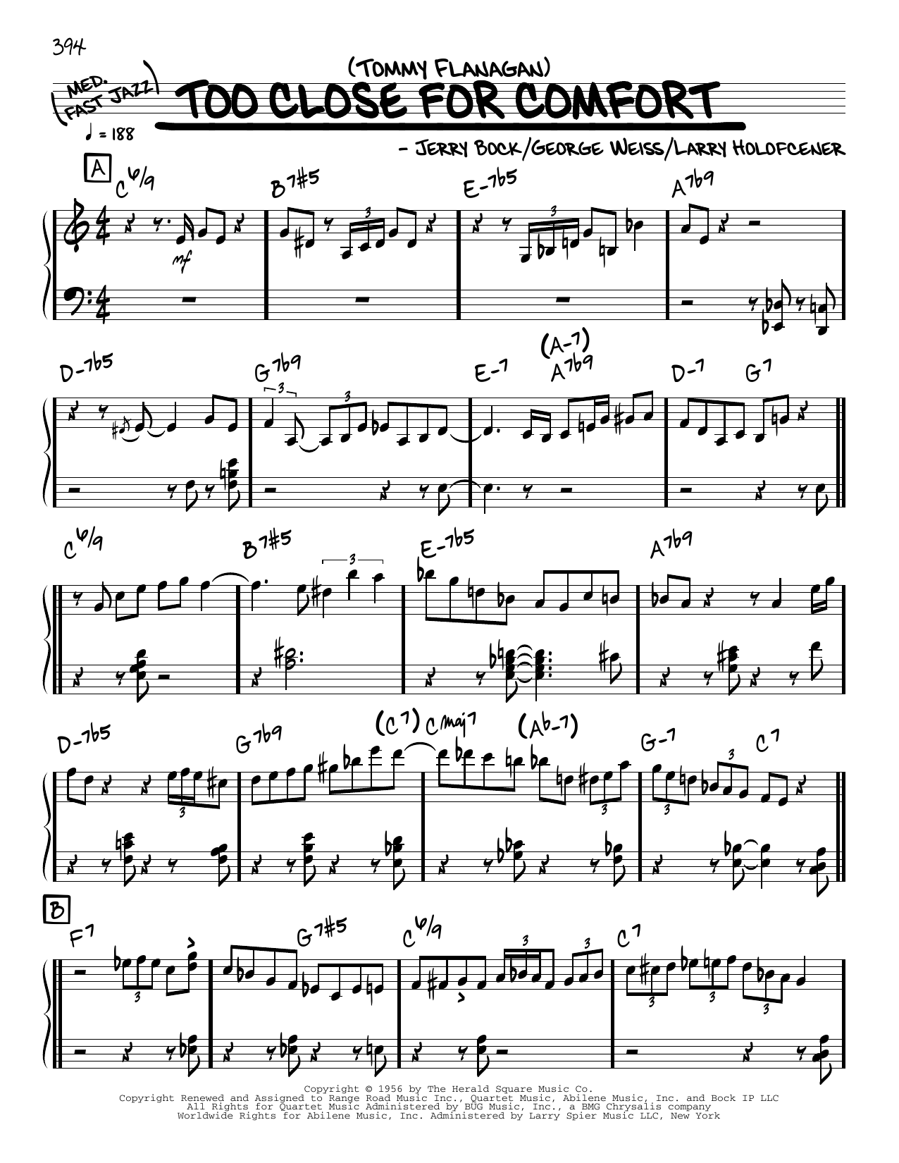 Tommy Flanagan Too Close For Comfort (solo only) Sheet Music