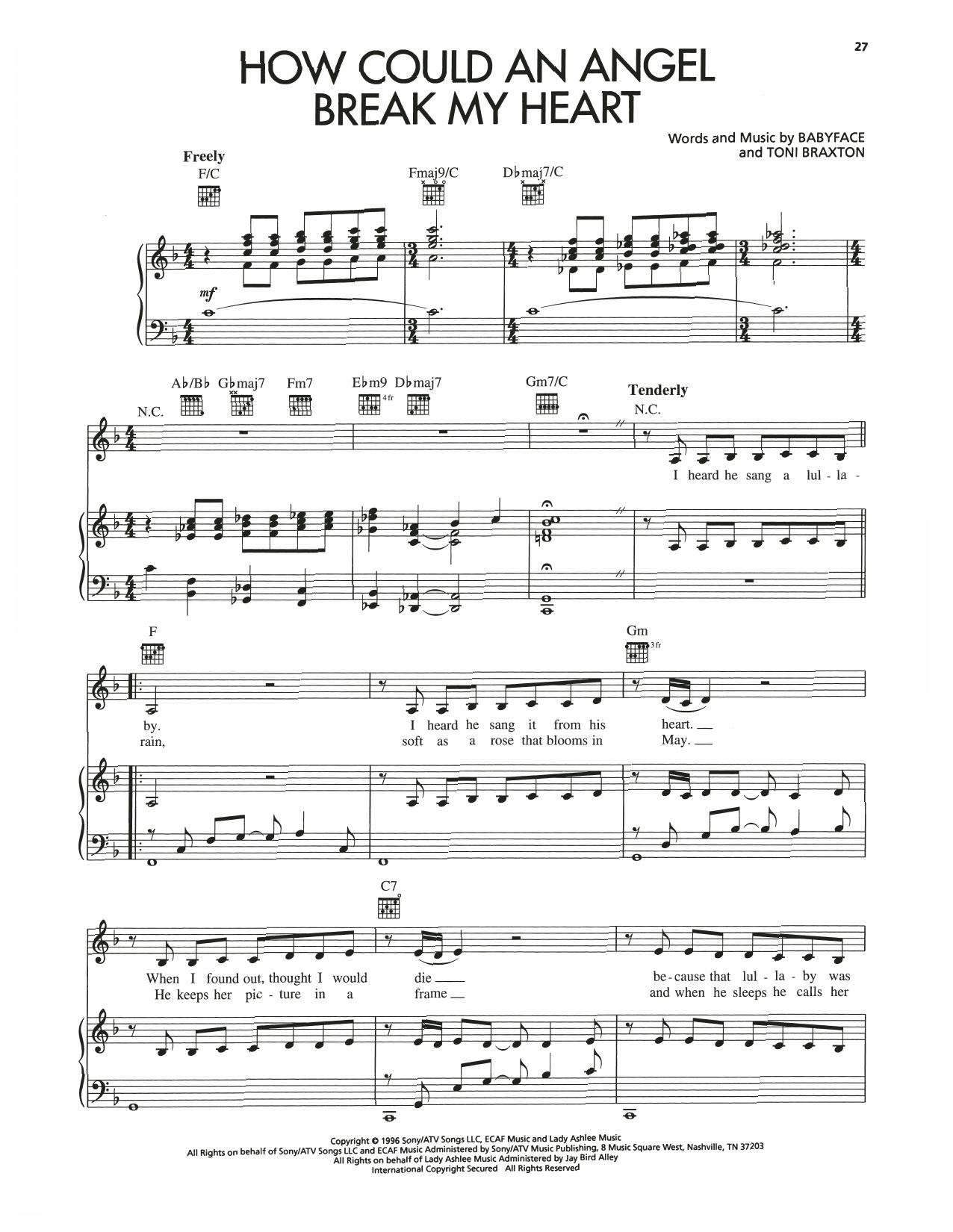 Toni Braxton and Kenny G How Could An Angel Break My Heart Sheet Music