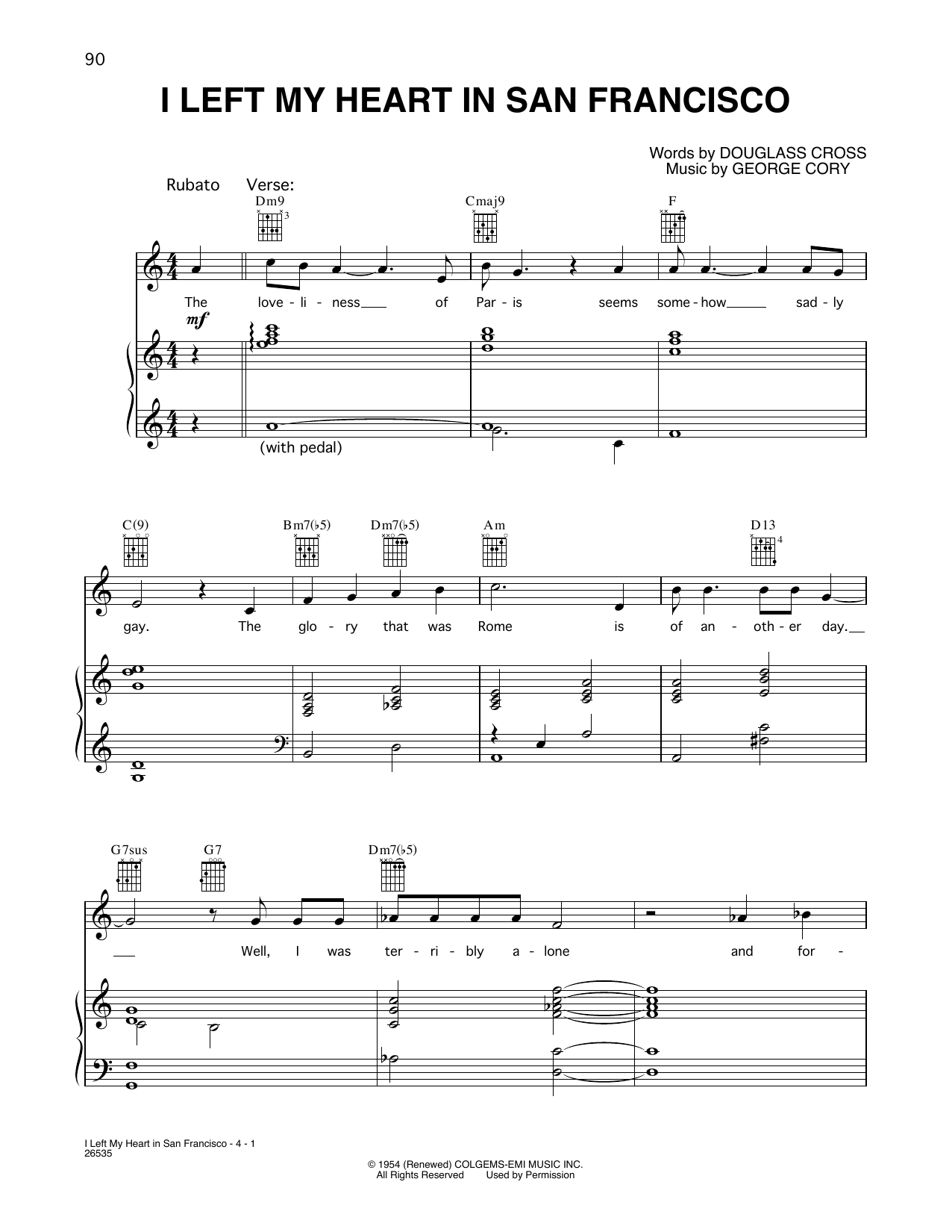 Tony Bennett and George Michael I Left My Heart In San Francisco Sheet Music