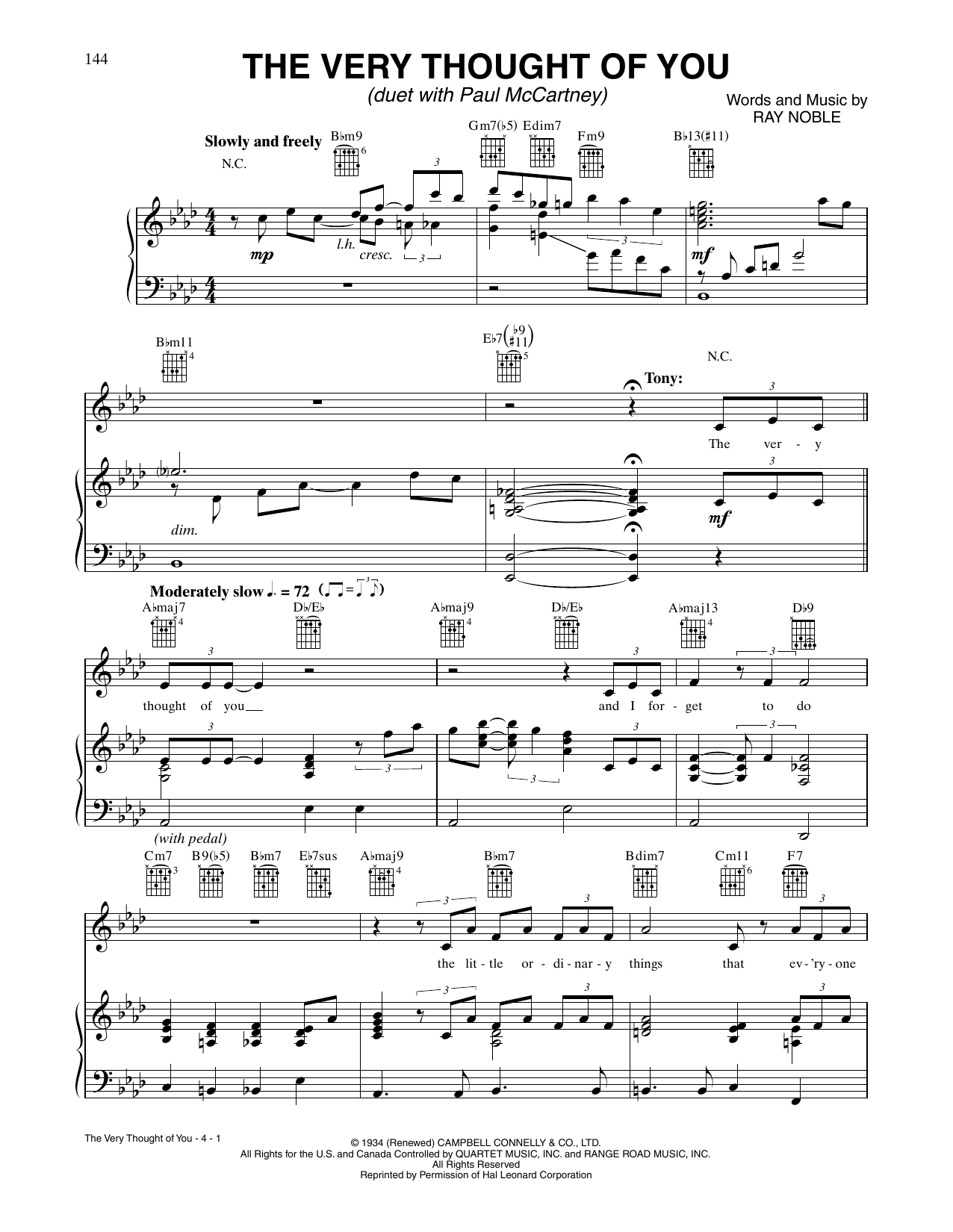 Tony Bennett and Paul McCartney The Very Thought Of You Sheet Music