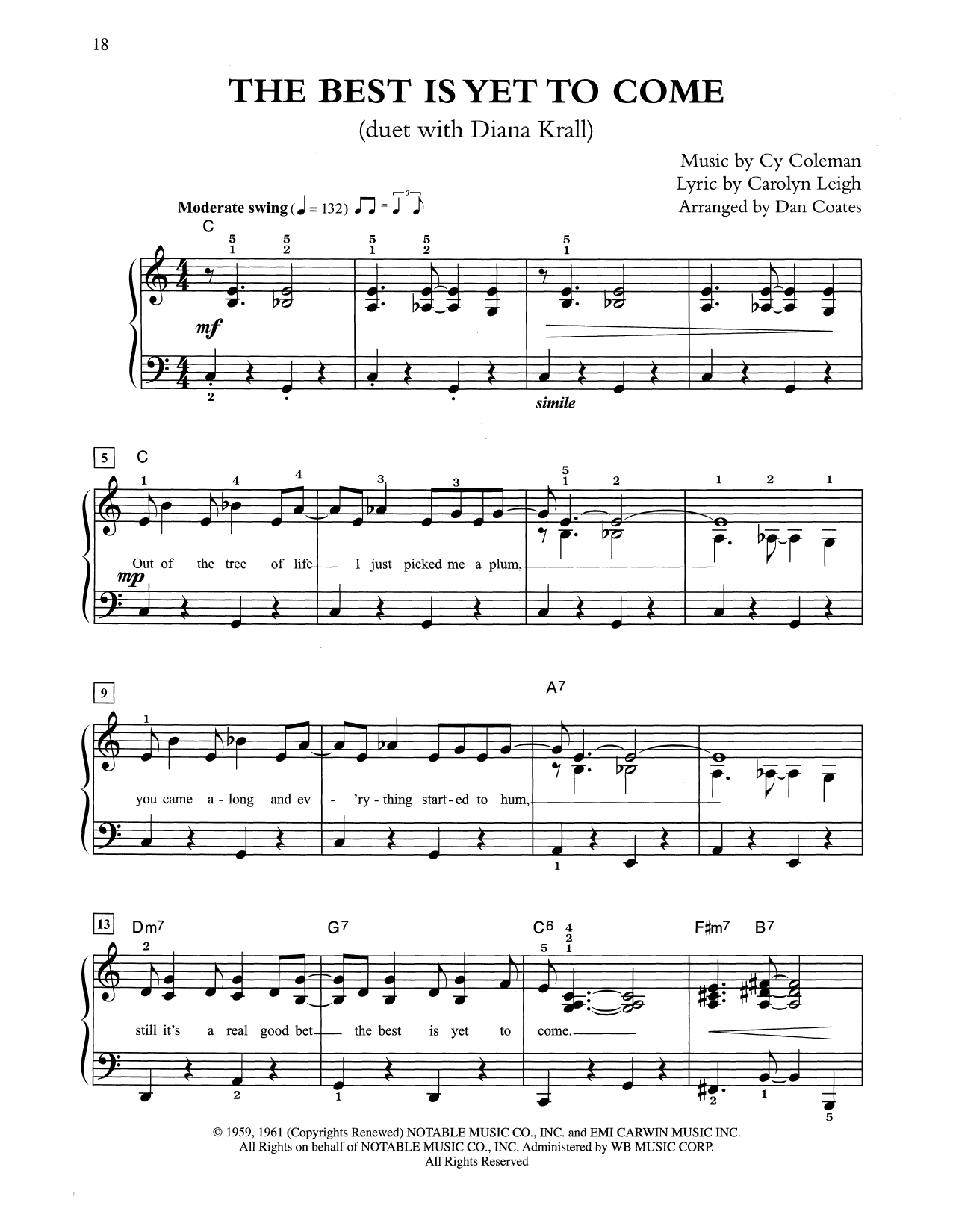 Tony Bennett & Diana Krall The Best Is Yet To Come (arr. Dan Coates) Sheet Music