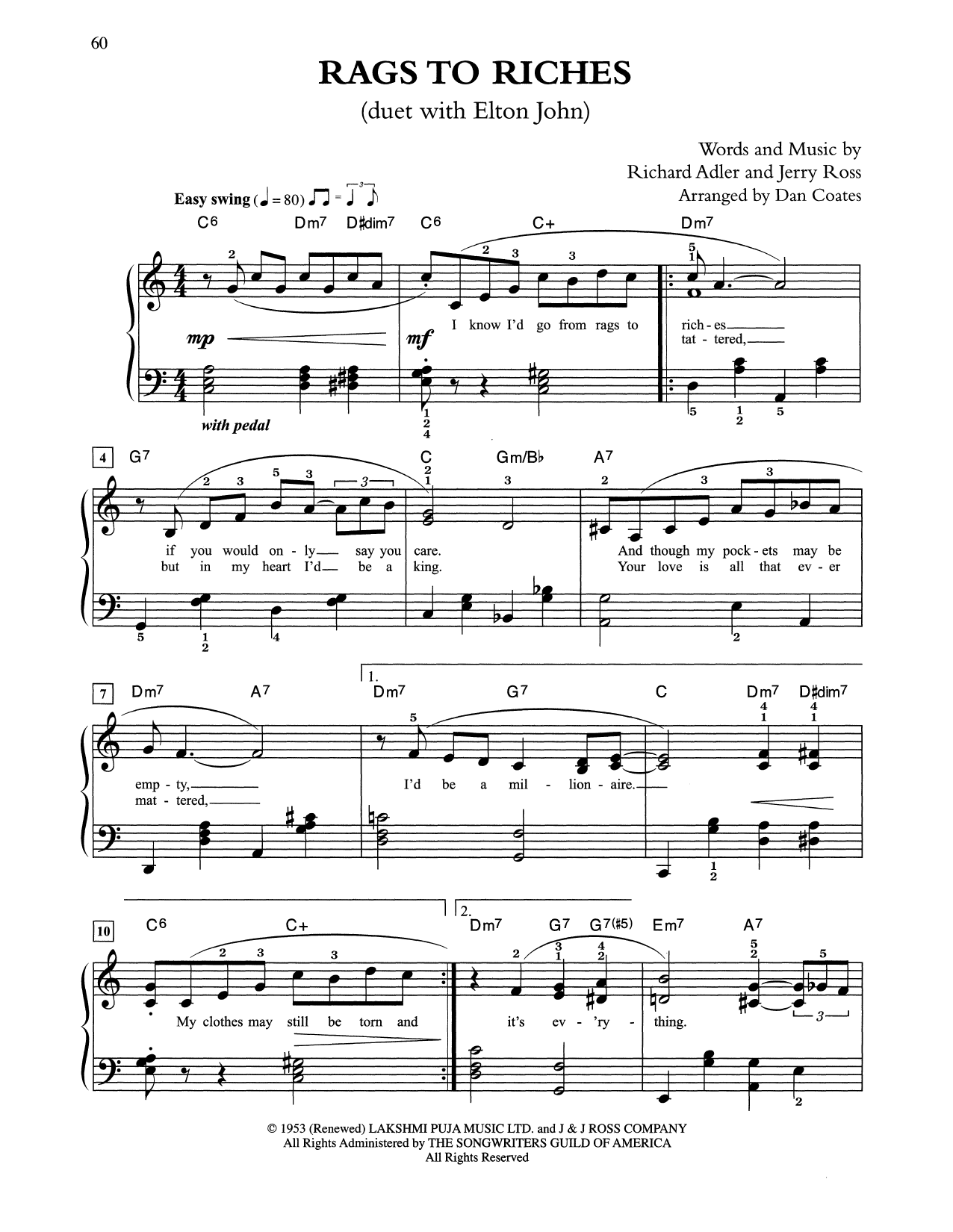 Tony Bennett & Elton John Rags To Riches (arr. Dan Coates) Sheet Music