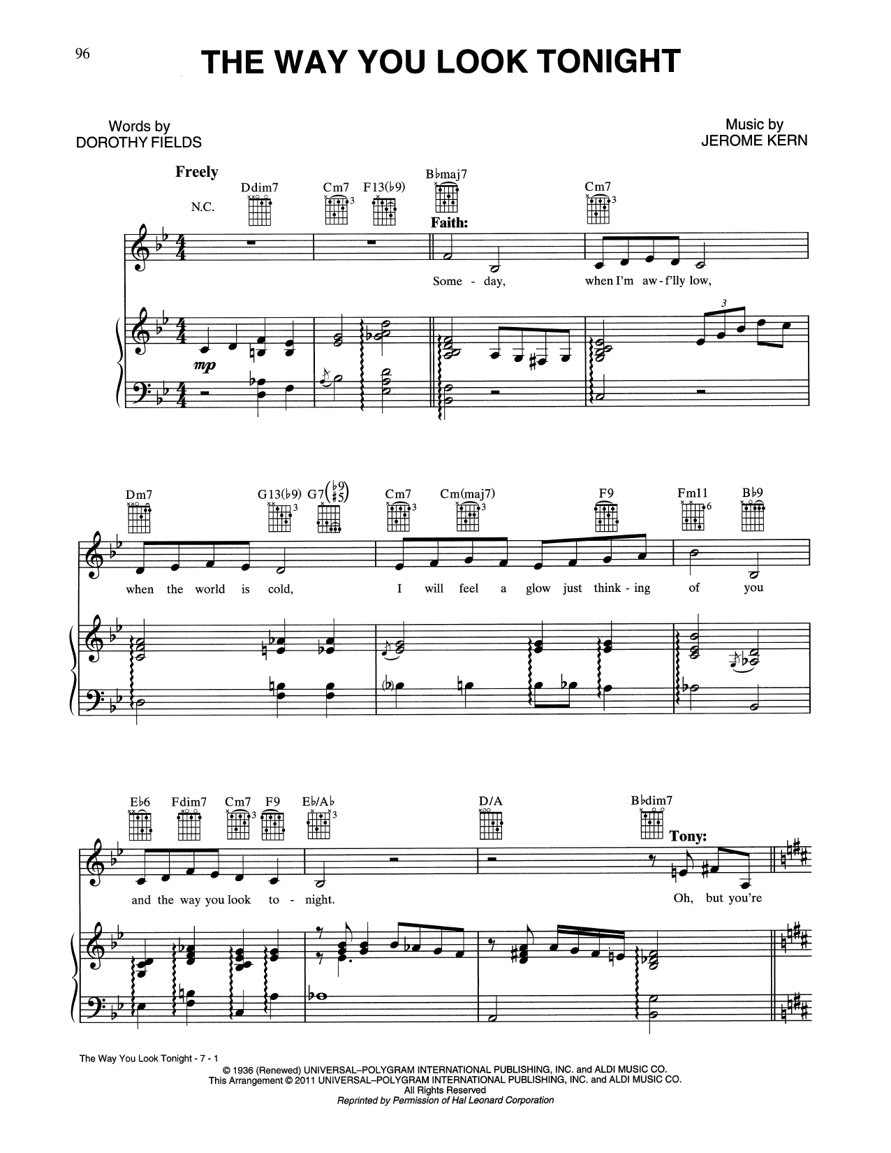 Tony Bennett & Faith Hill The Way You Look Tonight Sheet Music