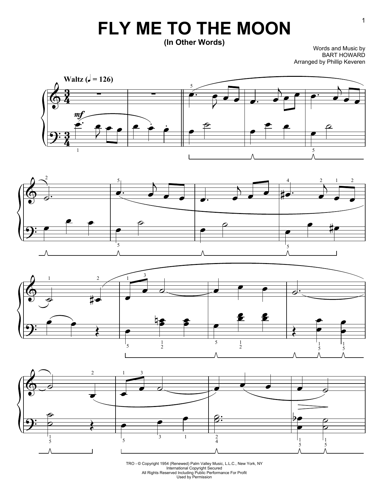 Tony Bennett Fly Me To The Moon (In Other Words) [Classical version] (arr. Phillip Keveren) Sheet Music