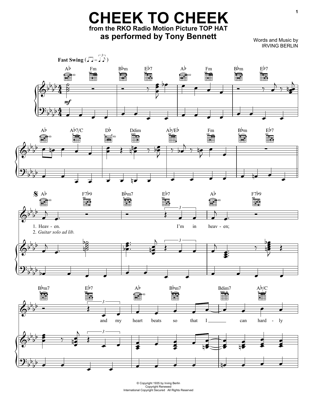 Tony Bennett & George Benson Cheek To Cheek Sheet Music