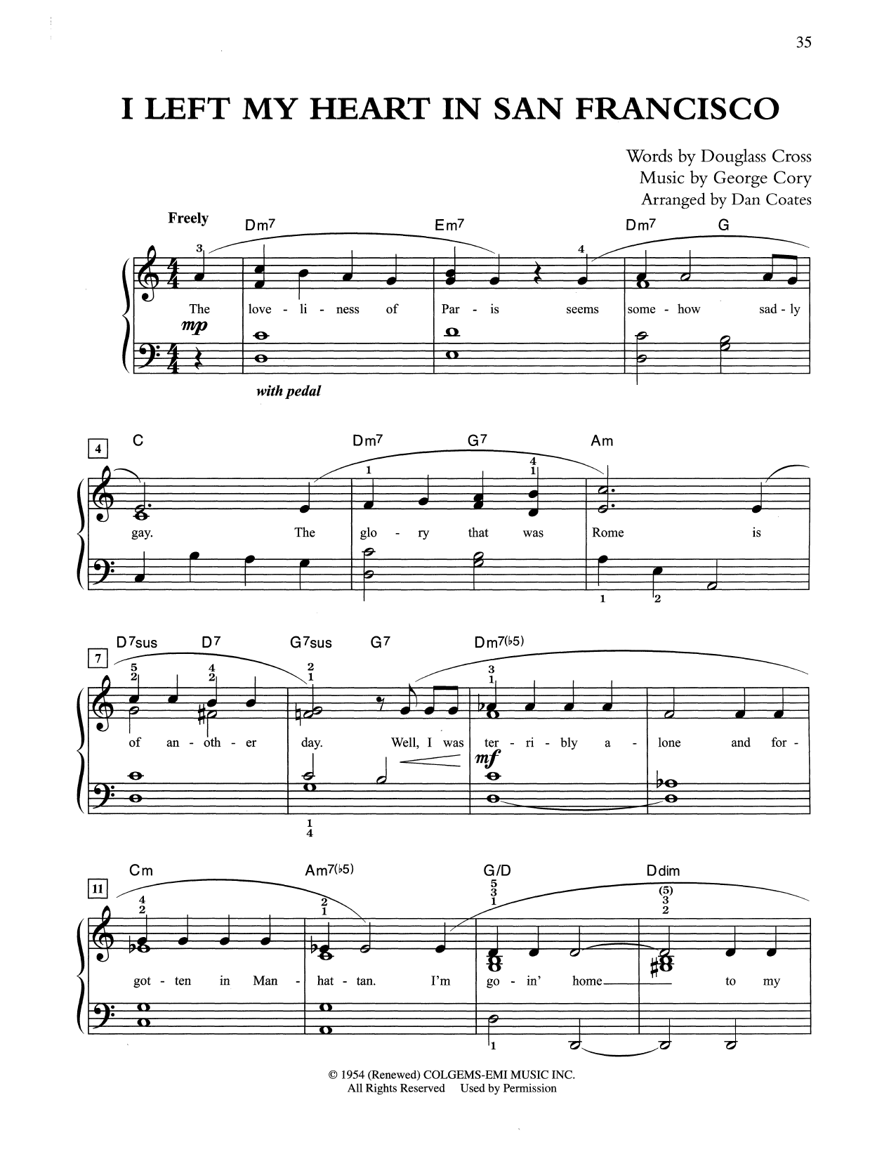 Tony Bennett I Left My Heart In San Francisco (arr. Dan Coates) Sheet Music
