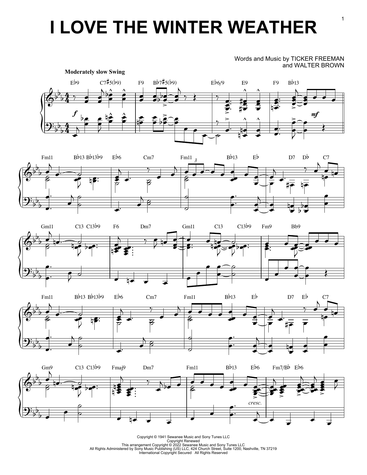 Tony Bennett I Love The Winter Weather [Jazz version] (arr. Brent Edstrom) Sheet Music
