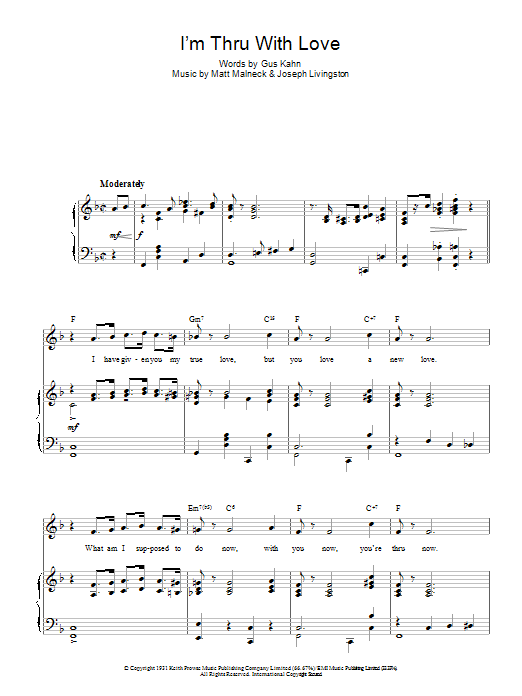 Tony Bennett I'm Thru With Love Sheet Music