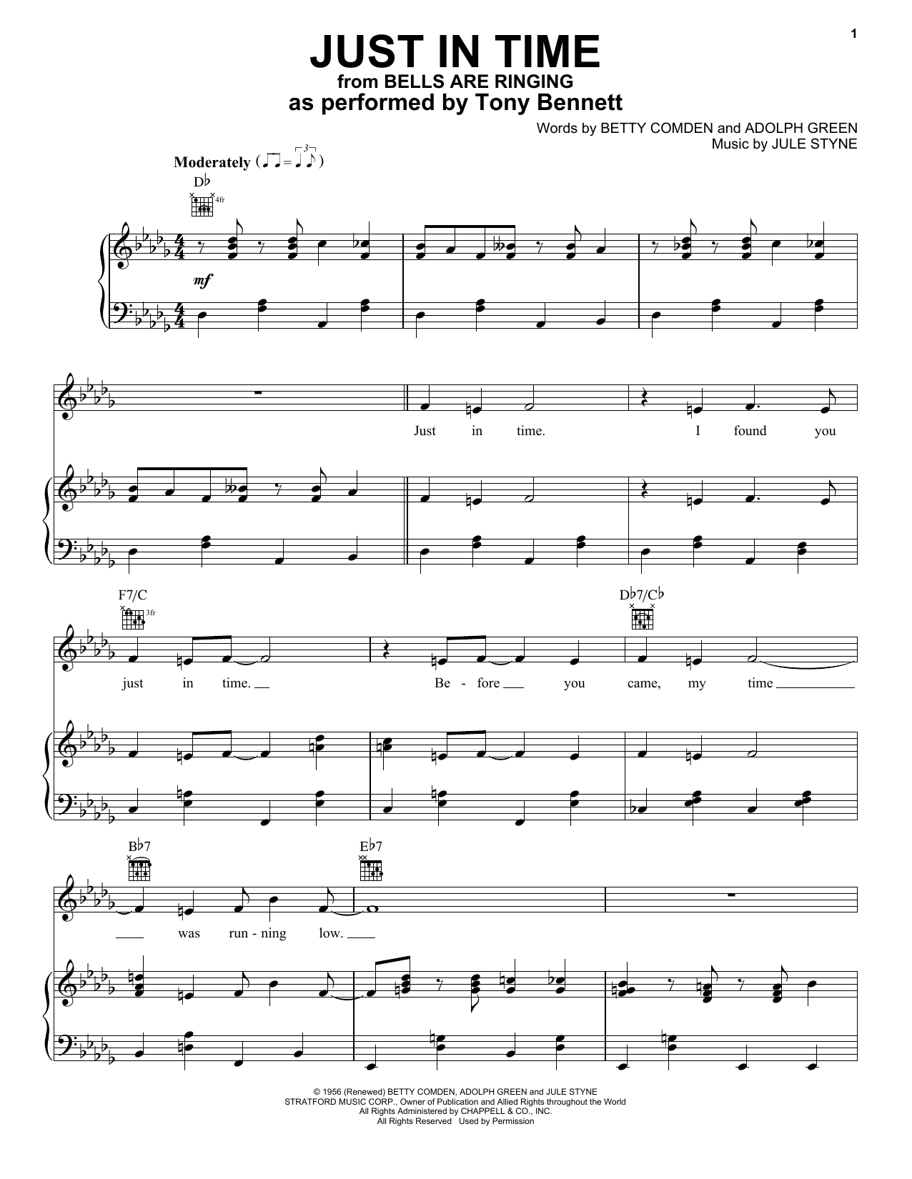 Tony Bennett Just In Time Sheet Music