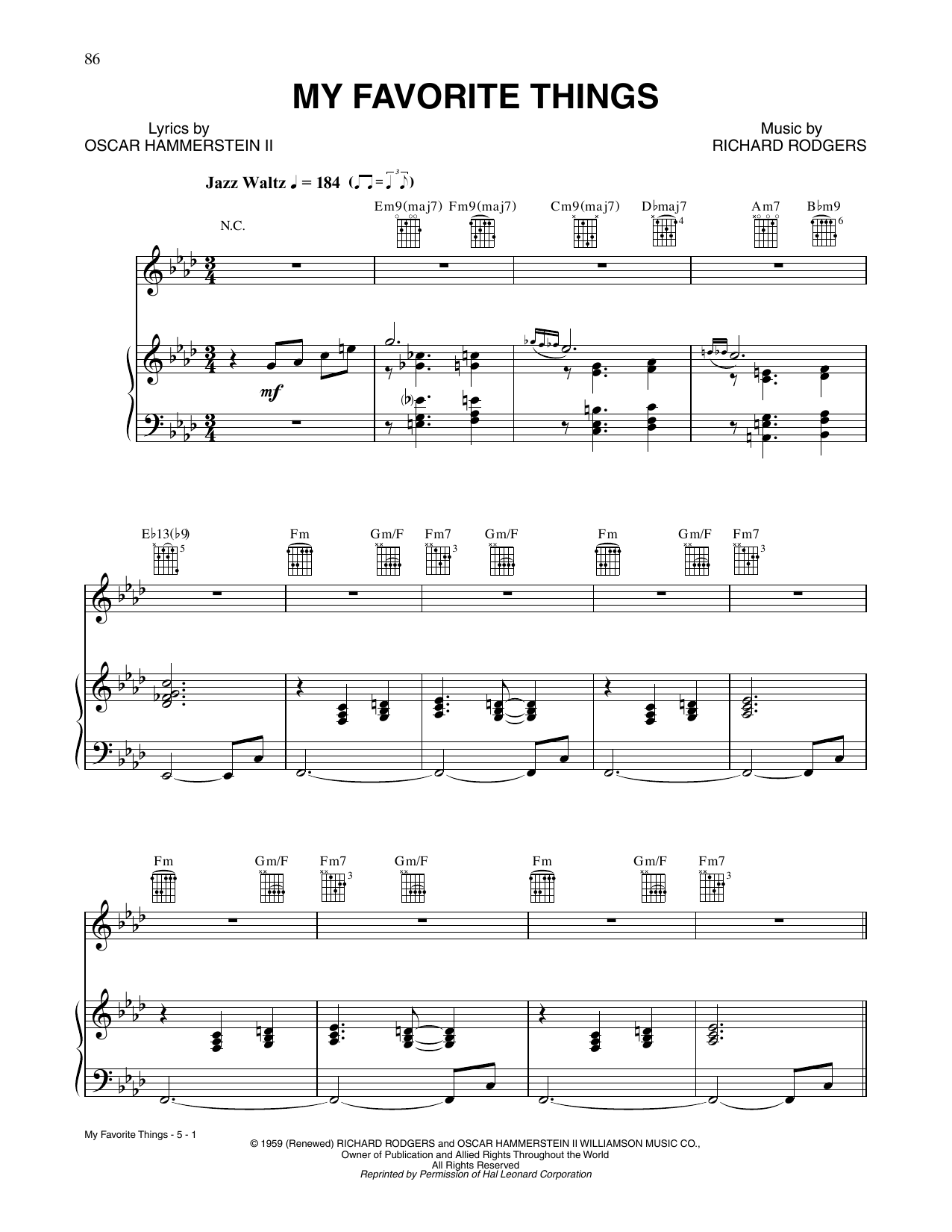 Tony Bennett My Favorite Things Sheet Music