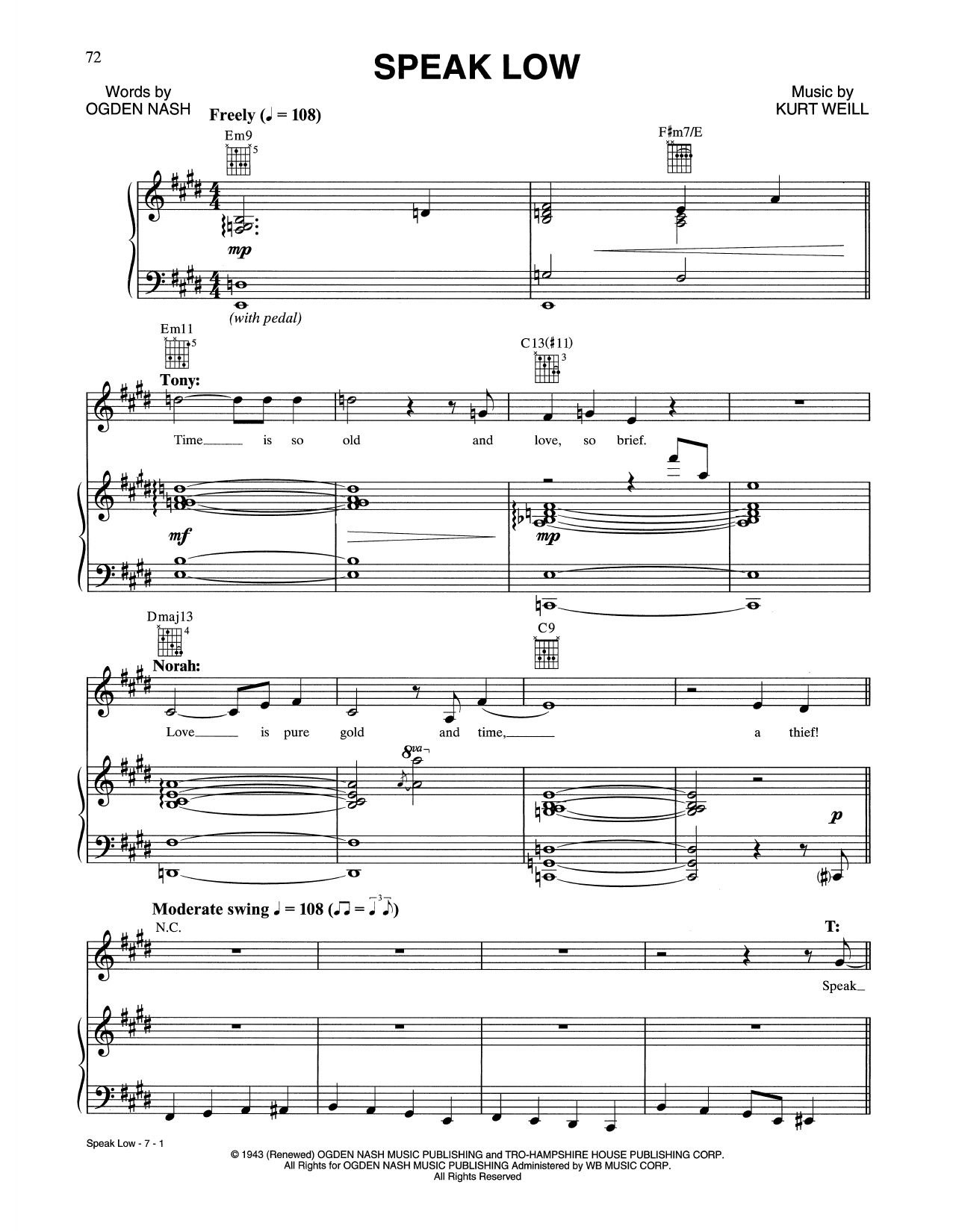 Tony Bennett & Norah Jones Speak Low Sheet Music