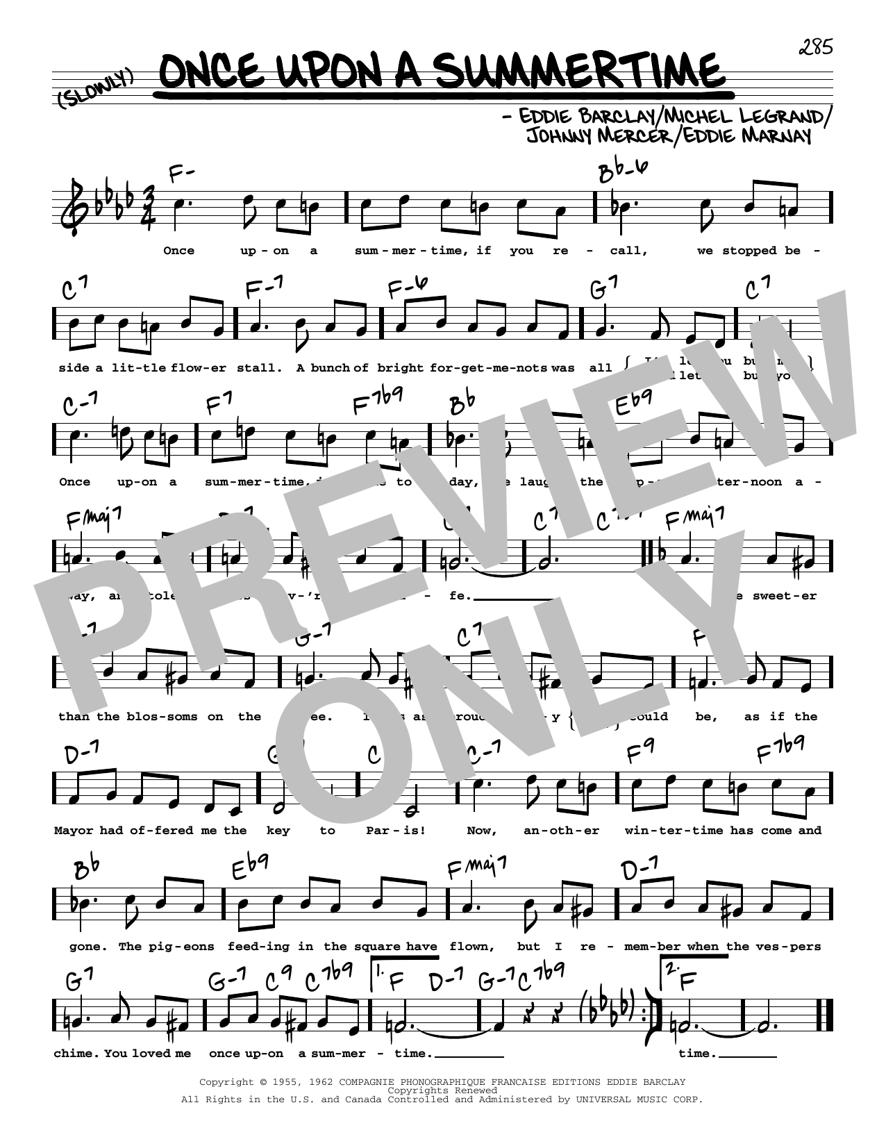 Tony Bennett Once Upon A Summertime (High Voice) Sheet Music