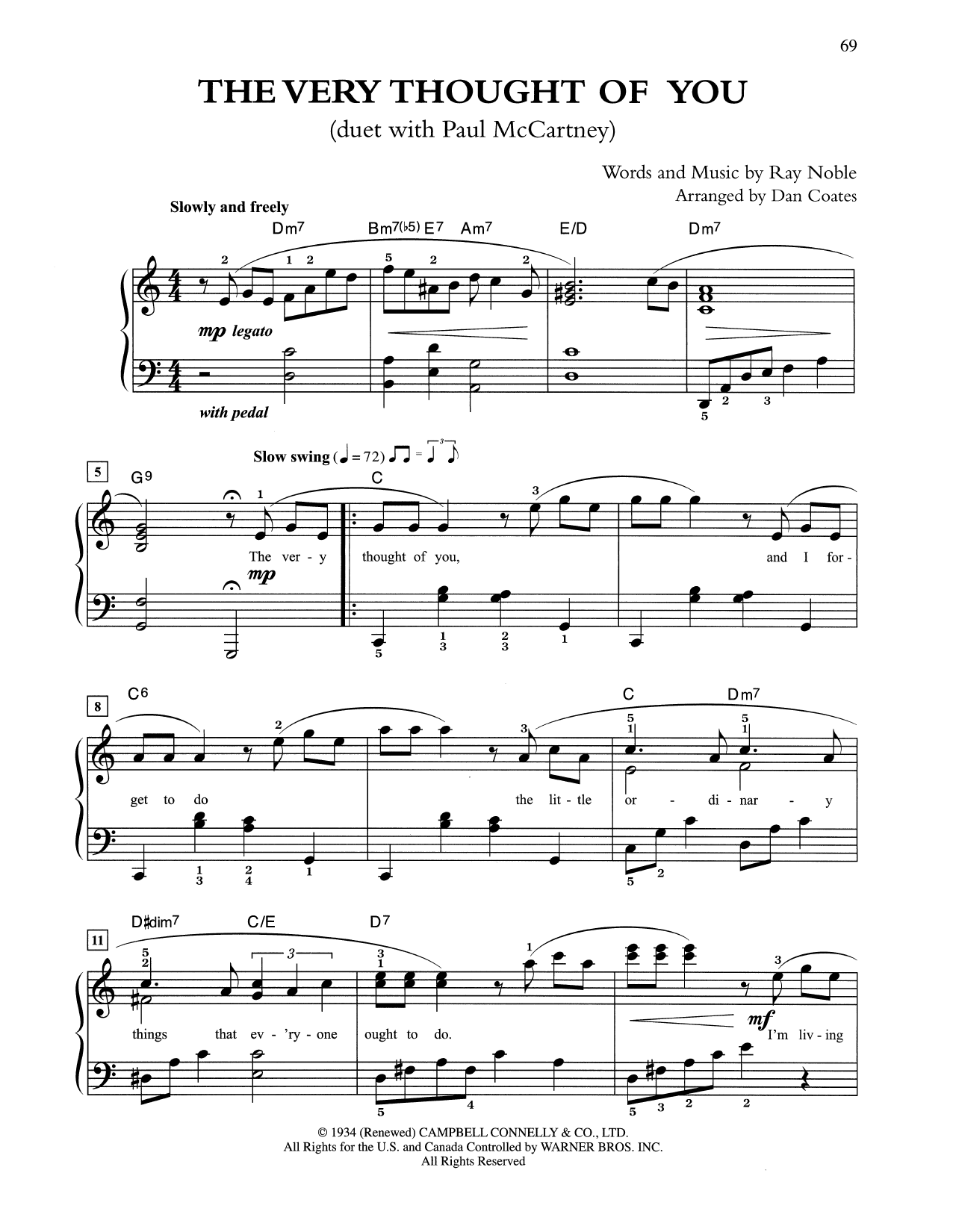 Tony Bennett & Paul McCartney The Very Thought Of You (arr. Dan Coates) Sheet Music