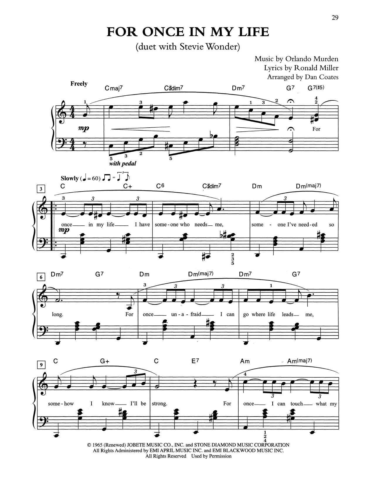 Tony Bennett & Stevie Wonder For Once In My Life (arr. Dan Coates) Sheet Music