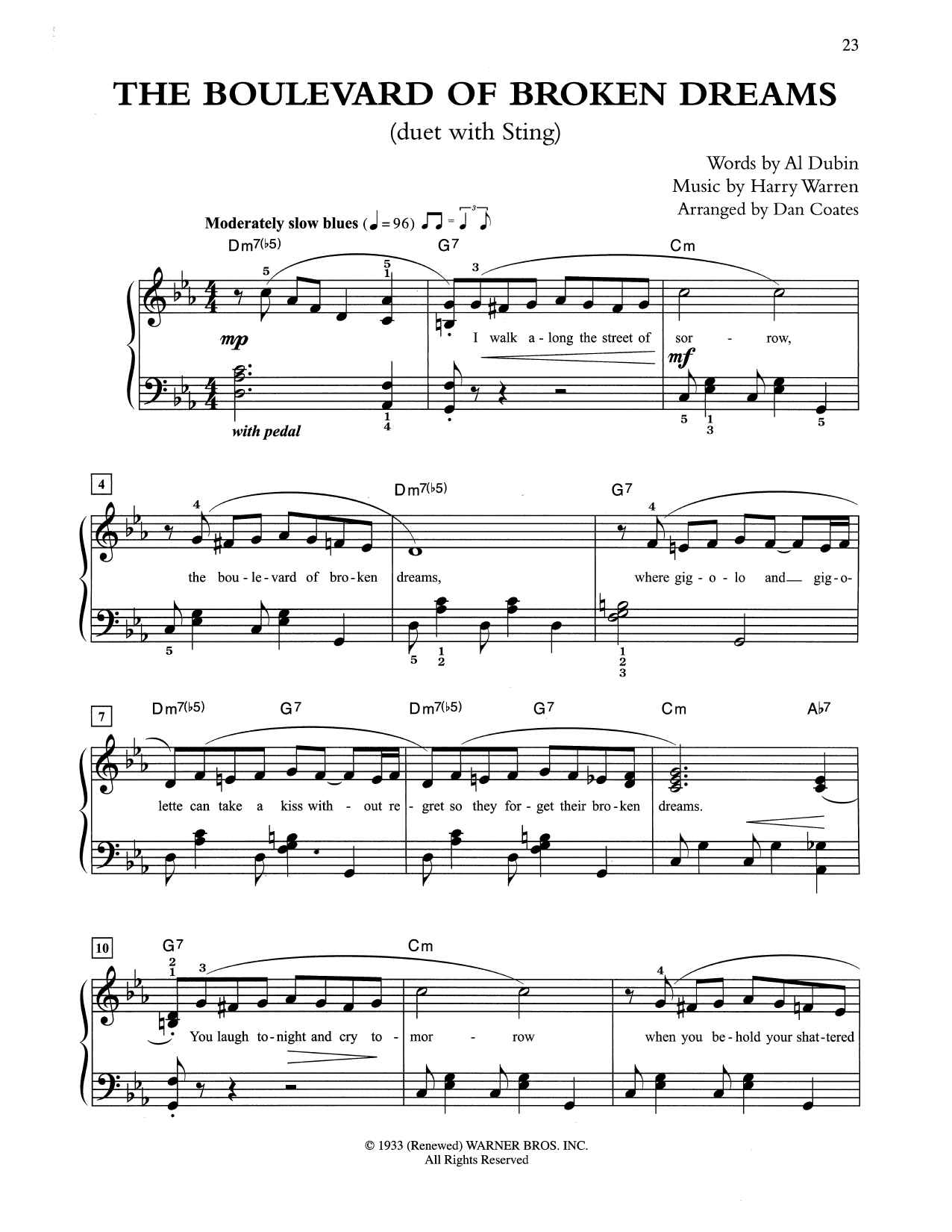 Tony Bennett & Sting The Boulevard Of Broken Dreams (arr. Dan Coates) Sheet Music