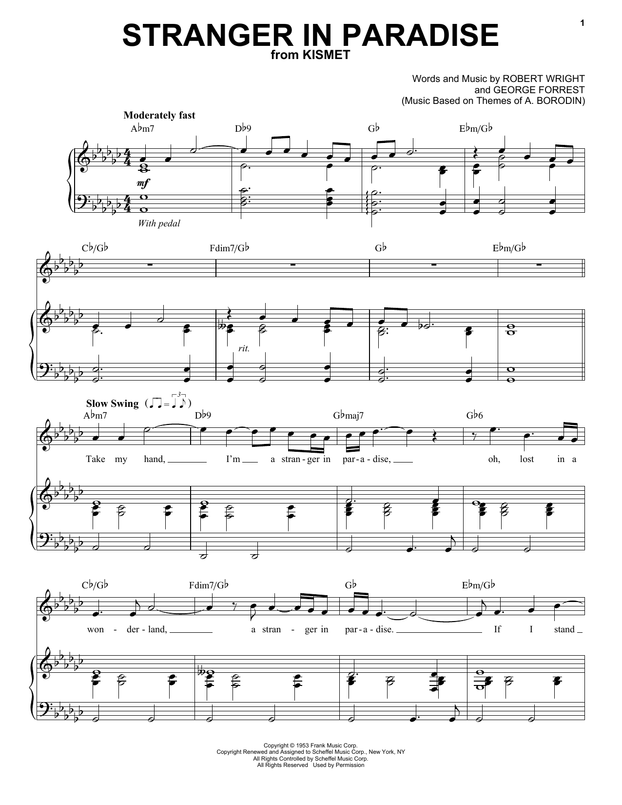 Tony Bennett Stranger In Paradise Sheet Music