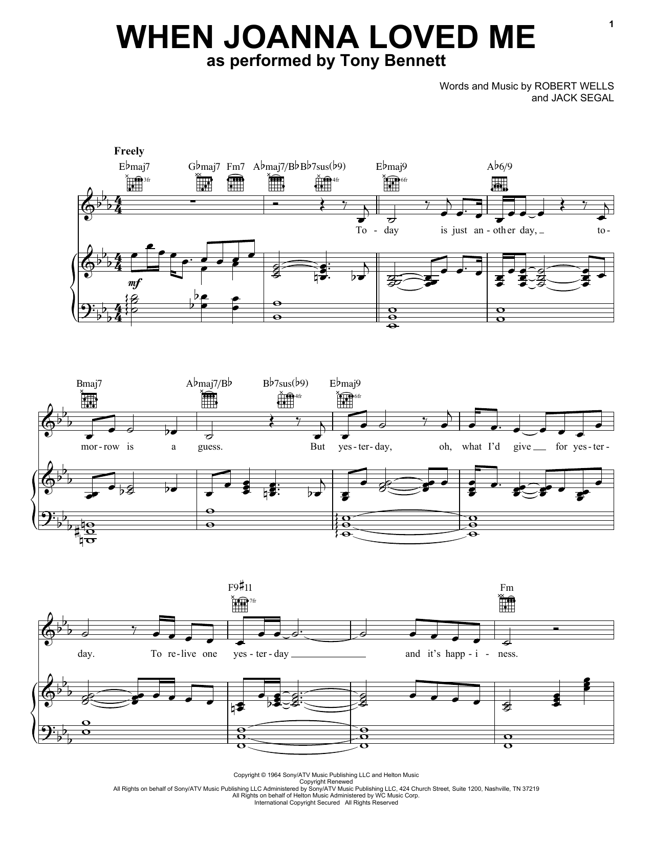 Tony Bennett When Joanna Loved Me Sheet Music