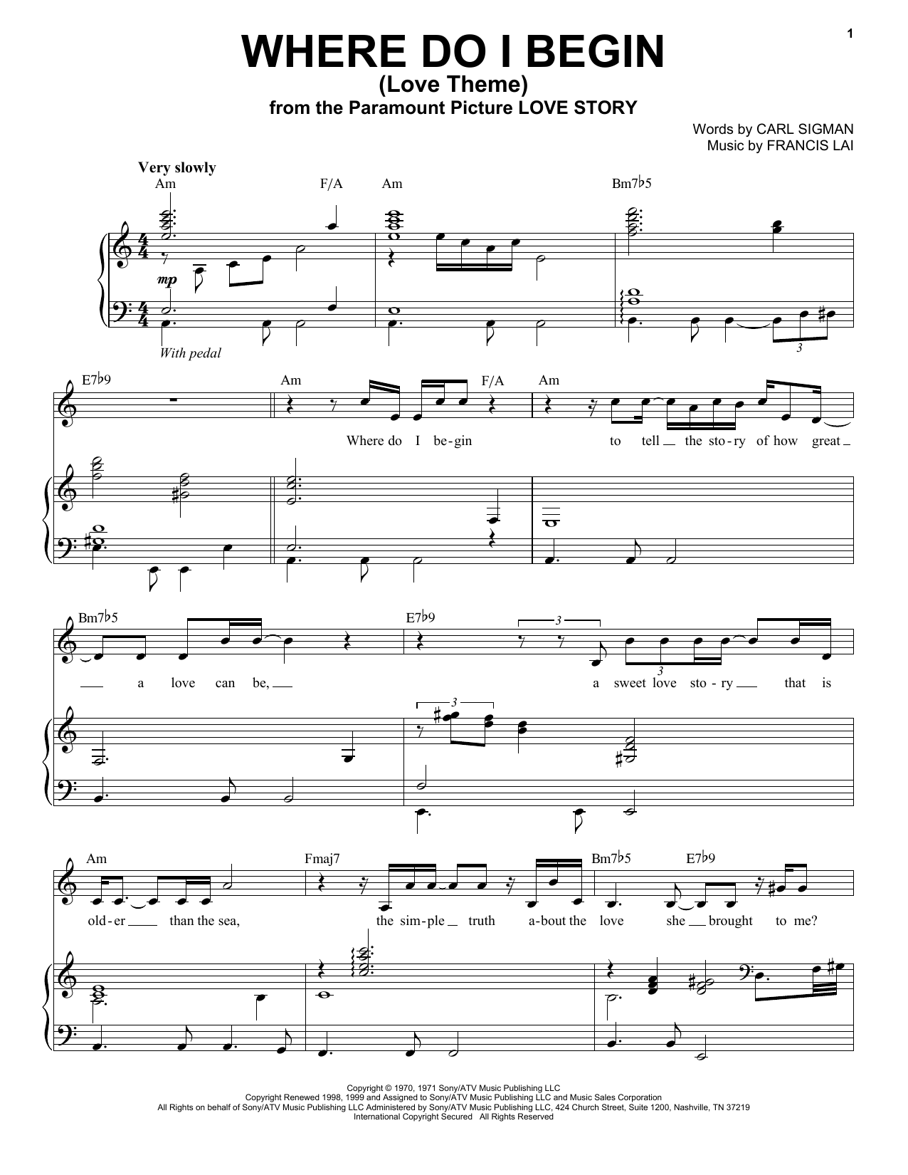 Tony Bennett Where Do I Begin (Love Theme) Sheet Music