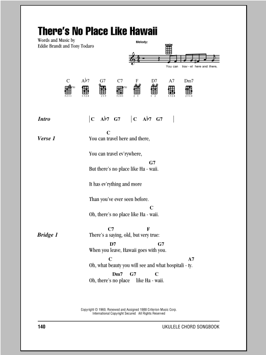 Tony Todaro There's No Place Like Hawaii Sheet Music
