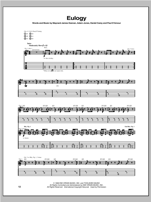 Tool Eulogy Sheet Music