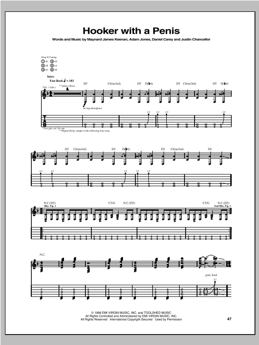 Tool Hooker With A Penis Sheet Music