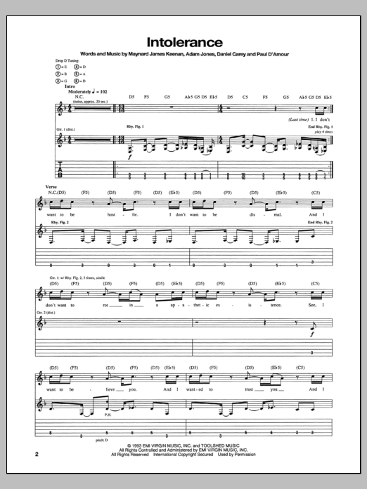 Tool Intolerance Sheet Music
