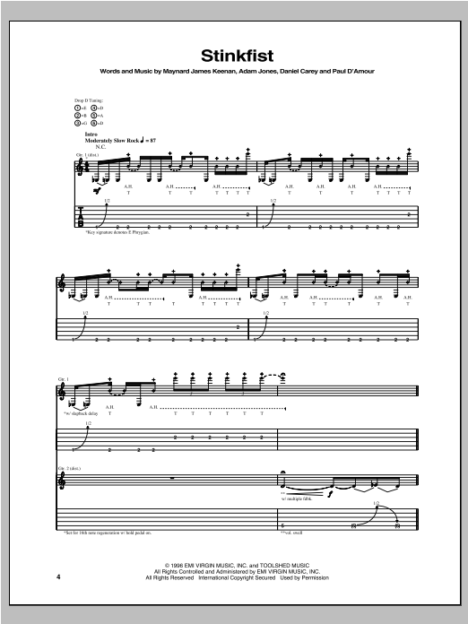Tool Stinkfist Sheet Music