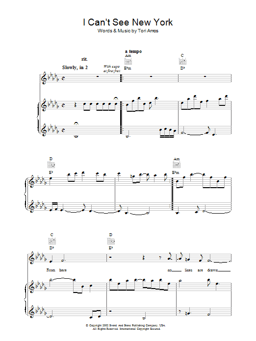 Tori Amos I Can't See New York Sheet Music