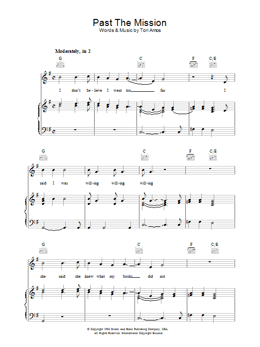 Tori Amos Past The Mission Sheet Music