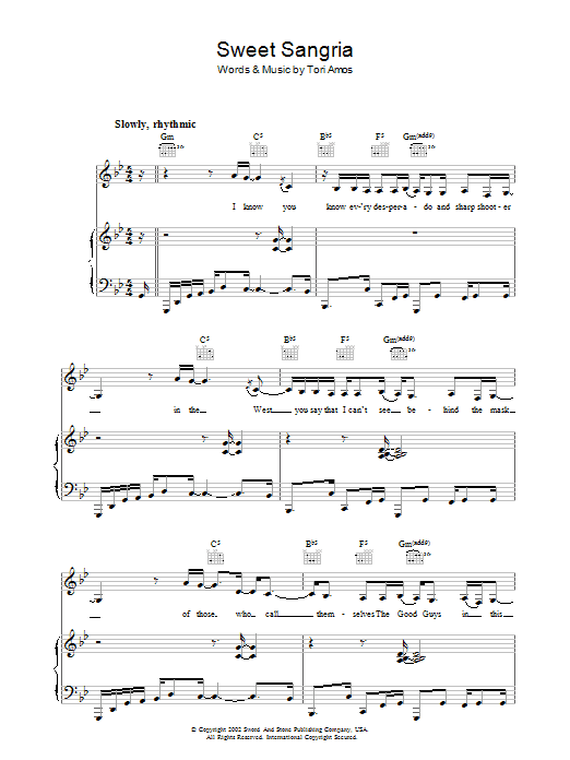 Tori Amos Sweet Sangria Sheet Music